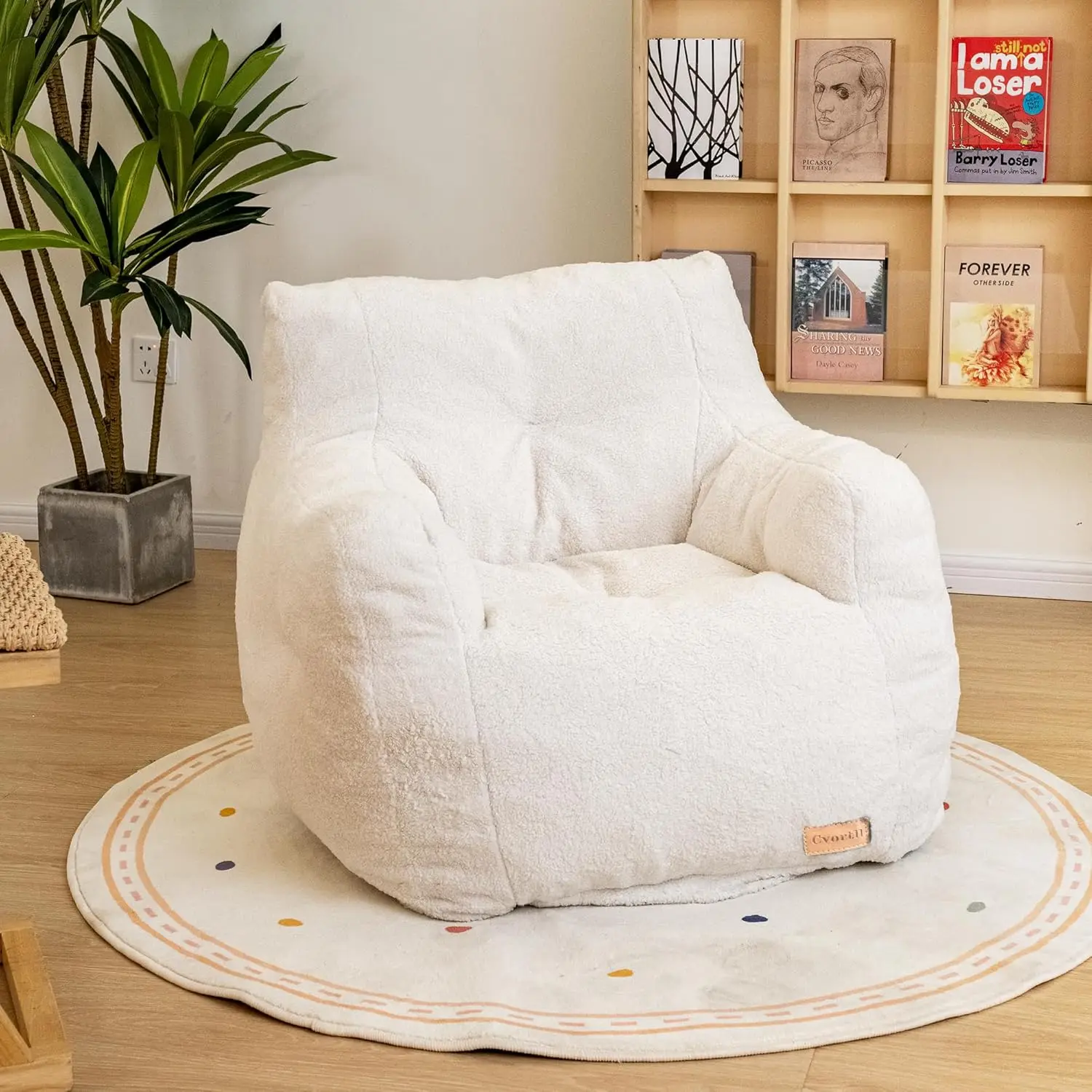 

Bean Bag Chair with Filler, Tufted Soft Sofa, Comfy Memory Foam Bean Bag for Dorm, Apartment, Living Room (White)