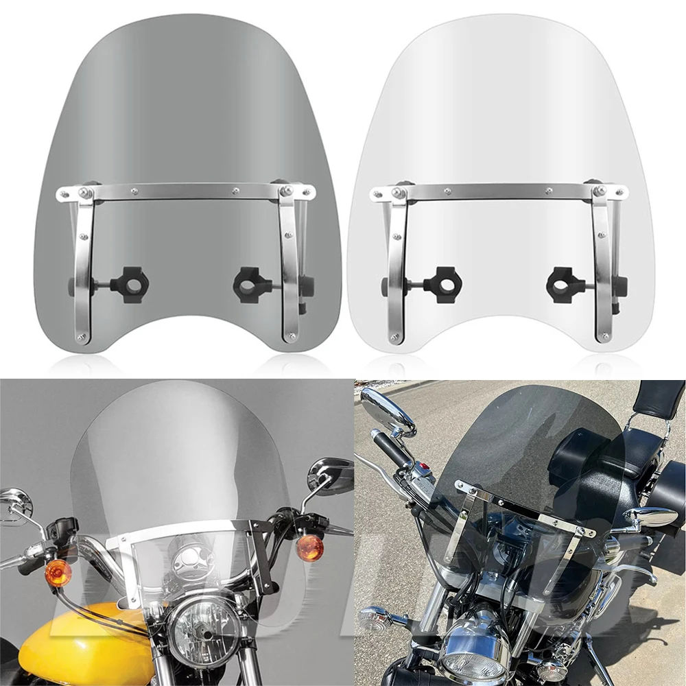 

Motorcycle Large Clear Smoke Windshield Windscreen Universal For Harley Dyna XL 883 1200 For Honda Magna Shadow Spirit 18"x16"
