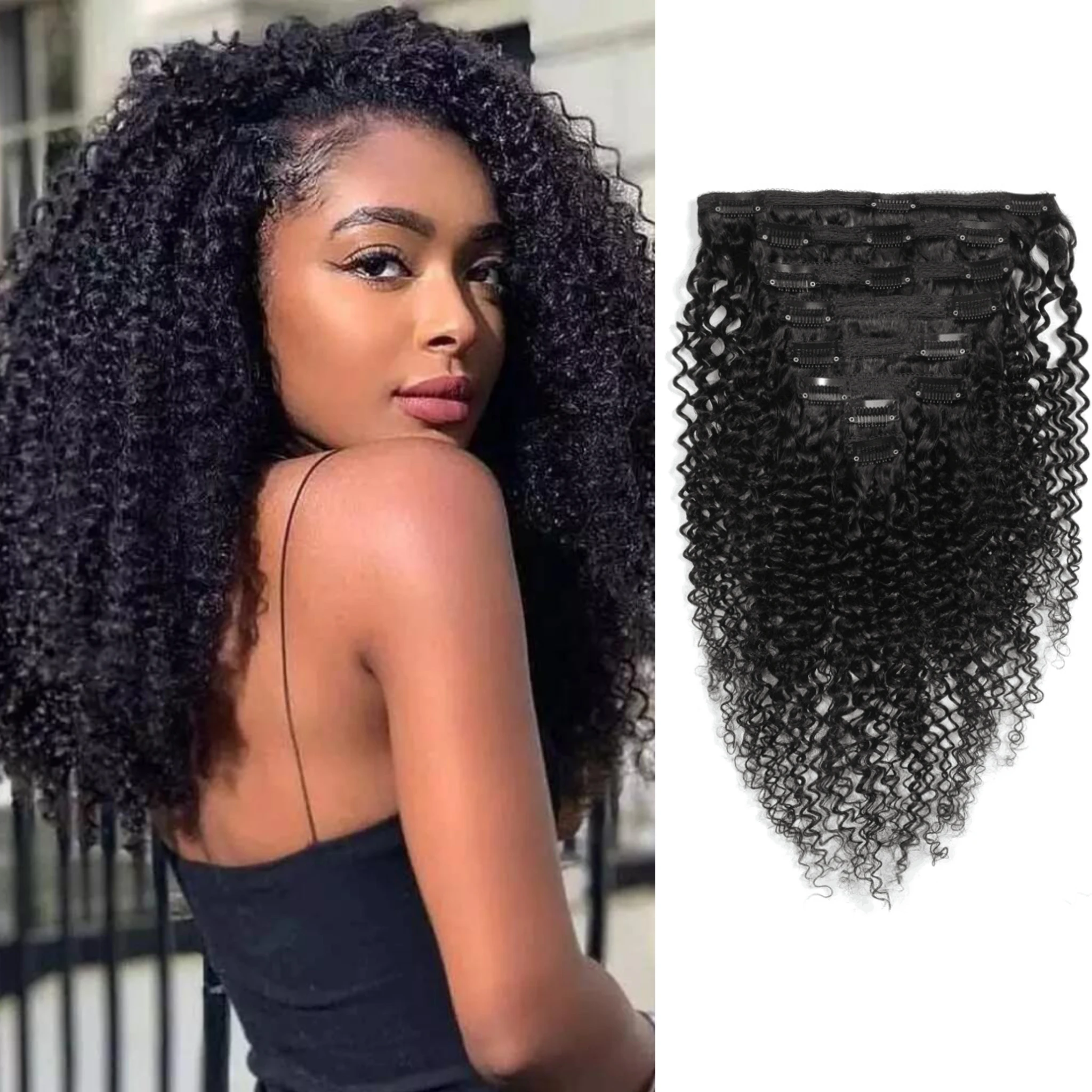 Ulrica Kinky Curly Hair Clip Ins Remy Hair Seamless Clip Ins Human Hair Raw Indian Hair Afro Curly Clip Ins Human Hair Extension