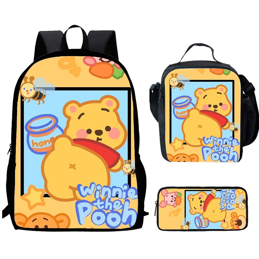 

Cartoon W-innie Child School Backpack With Lunch Bags Pencil Bags For Age 4-9,Light Weight W-innie School Bags For Boys Girls
