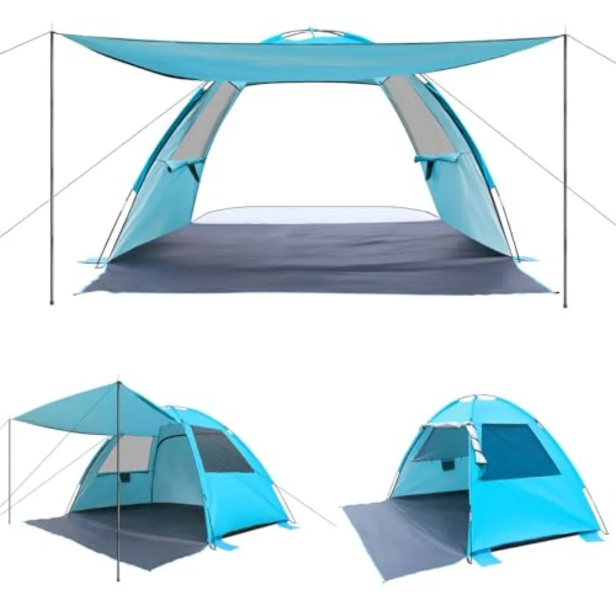 

Beach Tent for 1-6 Person Anti-UV Portable Sun Shade Shelter UPF 50+ Lightweight with Extendable Floor and Awning Both S