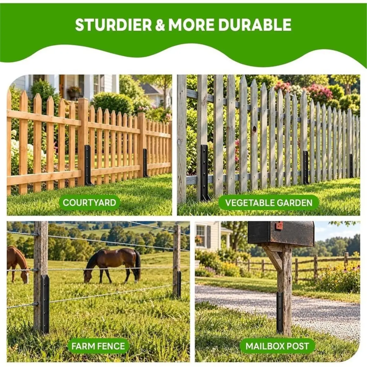 Fence Post Repair Kit, Heavy Duty Thick Steel Quickly Fix Tilted Wood Posts Strong Support for Yard/Garden/ Pastures