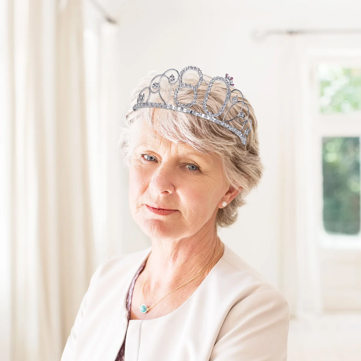 

80th Birthday Tiara Crystal Rhinestone Diamond Crown with Side Combs for Mother's Grandmother Party Accessories