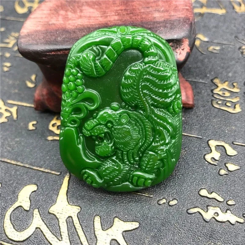 Natural Green Hand-carved Tiger Jade Pendant Fashion Boutique Jewelry Men and Women Zodiac Necklace Gift Accessories