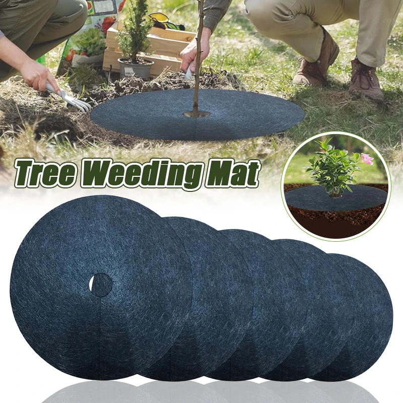 

5 Pcs Indoor Outdoor Garden Tree Protection Weed Mats Ecological Control Cloth Mulch Ring Round Weed Barrier Plant Cover