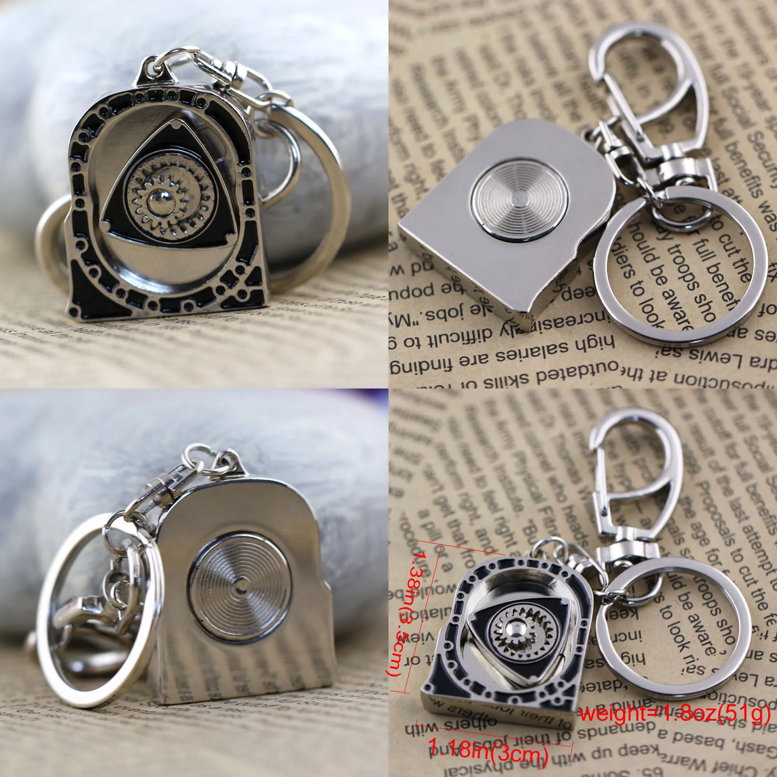 Engine Rotary Rotor Keychain Silver for Mazda Auto Part Model Automotive Accessories Wankel Keyring Key Ring Chain Keyfob