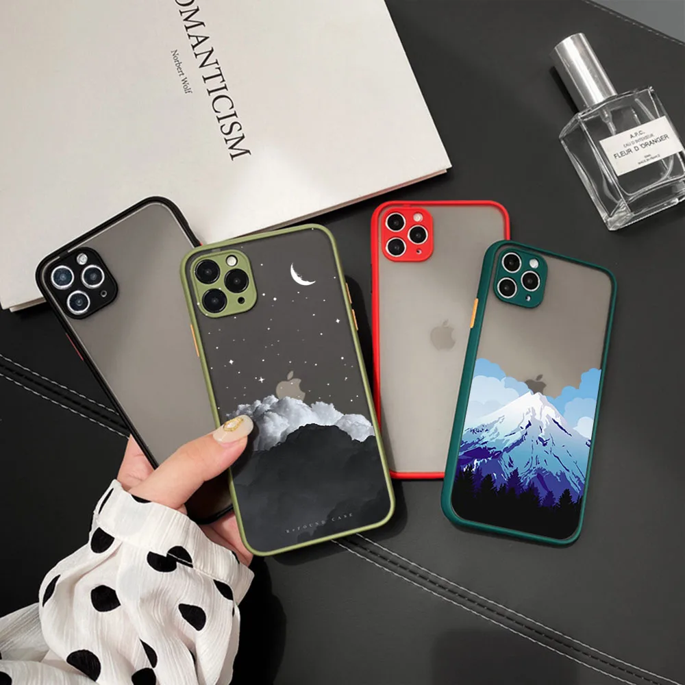 Phone Case For iPhone 16ProMax 15 14 7 8 16 Plus 13 12 11 XR X XS SE 15p Snow Mountain Volcano Translucent Matte Soft Back Cover