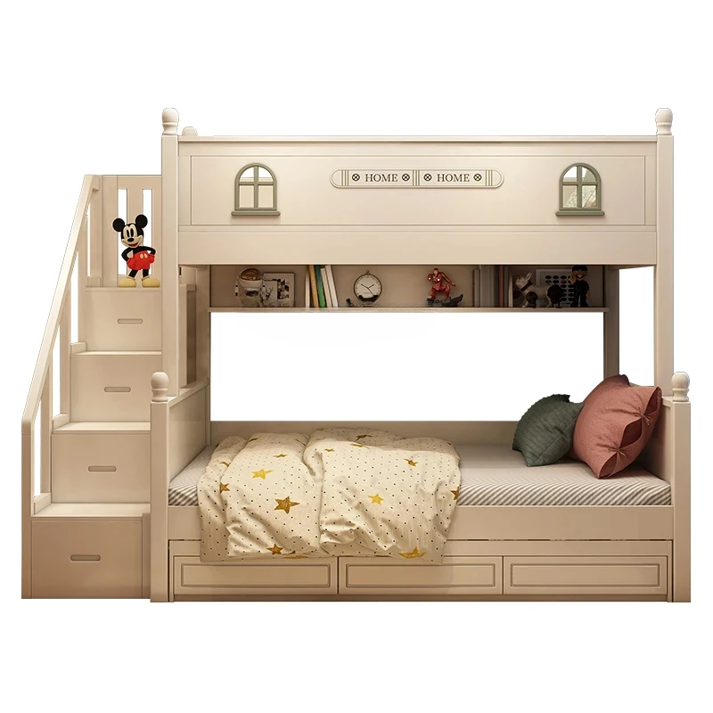 

Two-Layer Solid Wood Boy Girl Bed High and Low Bed Small Apartment Multi-Functional Combined Bed