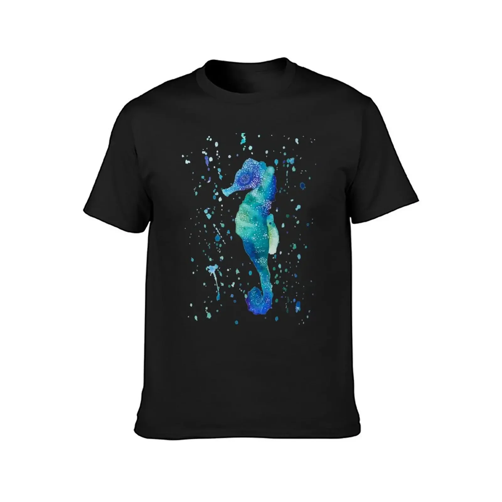 Watercolor Seahorse T-Shirt graphic t shirts plain street wear black t-shirts for men