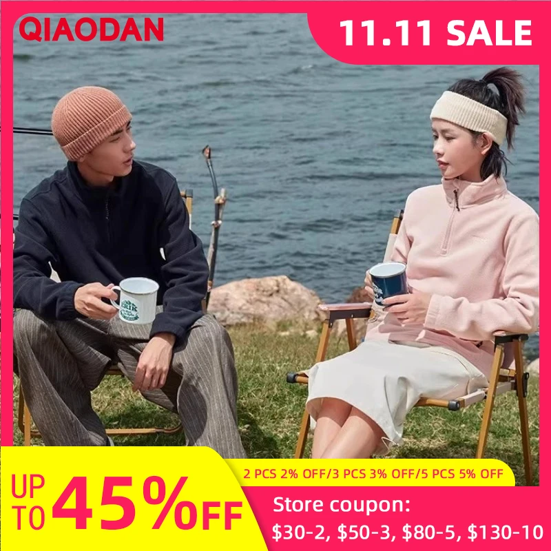 

QIAODAN женская спортивная одежда, свитера, осень 2024, теплая флисовая толстовка с воротником-стойкой и длинными рукавами, уличная легкая толстовка XWD42221356