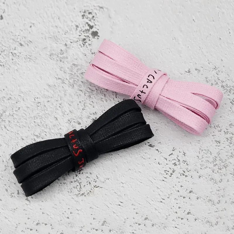 Trendy Brand Adorable Black Pink Shoe Laces 8mm Flat Printing Cactus Jack Wax Cotton Shoelaces for Canvas Shoes Leisure Sneakers