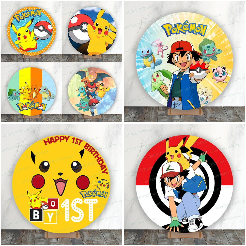

Pokemon Birthday Party Photo Background Baby Shower Round Cartoon Banner Photography Backdrop Decoration ﻿