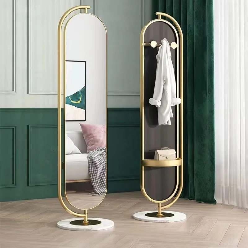 Simple Hot Selling Rotatable Golden Iron Metal Framed Make Up Floor Standing Dressing Full-length Mirror With Hat Rack