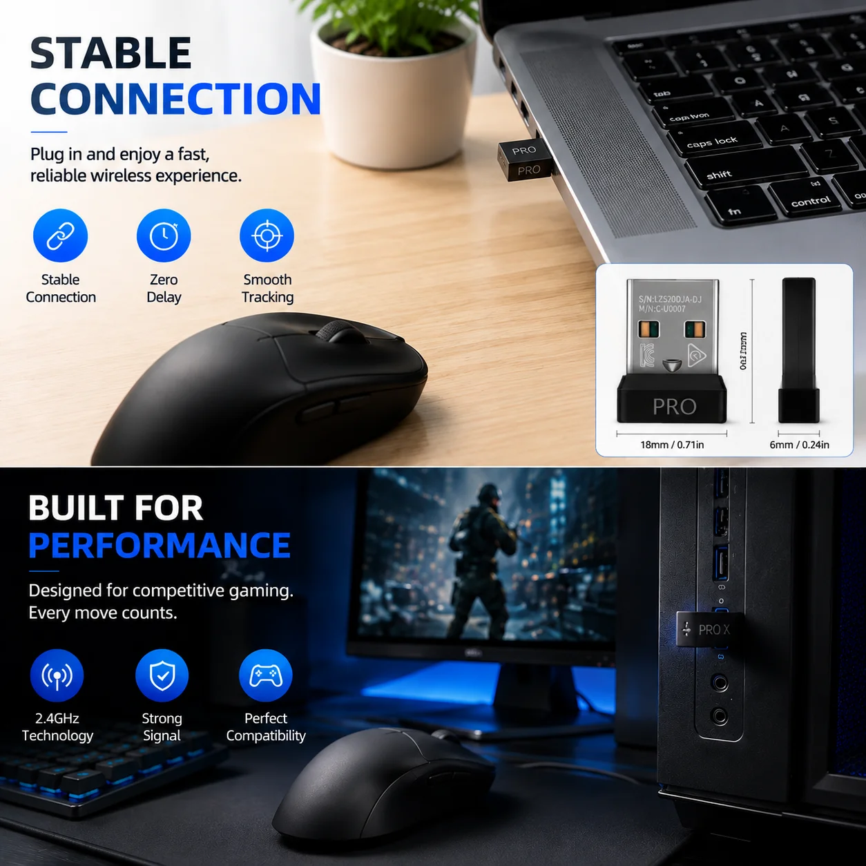 Mouse USB Receiver Replacement USB Dongle For Logitech GPW G Pro Wireless / GPXS G Pro X Superlight 2.4G Wireless Mouse Adapter