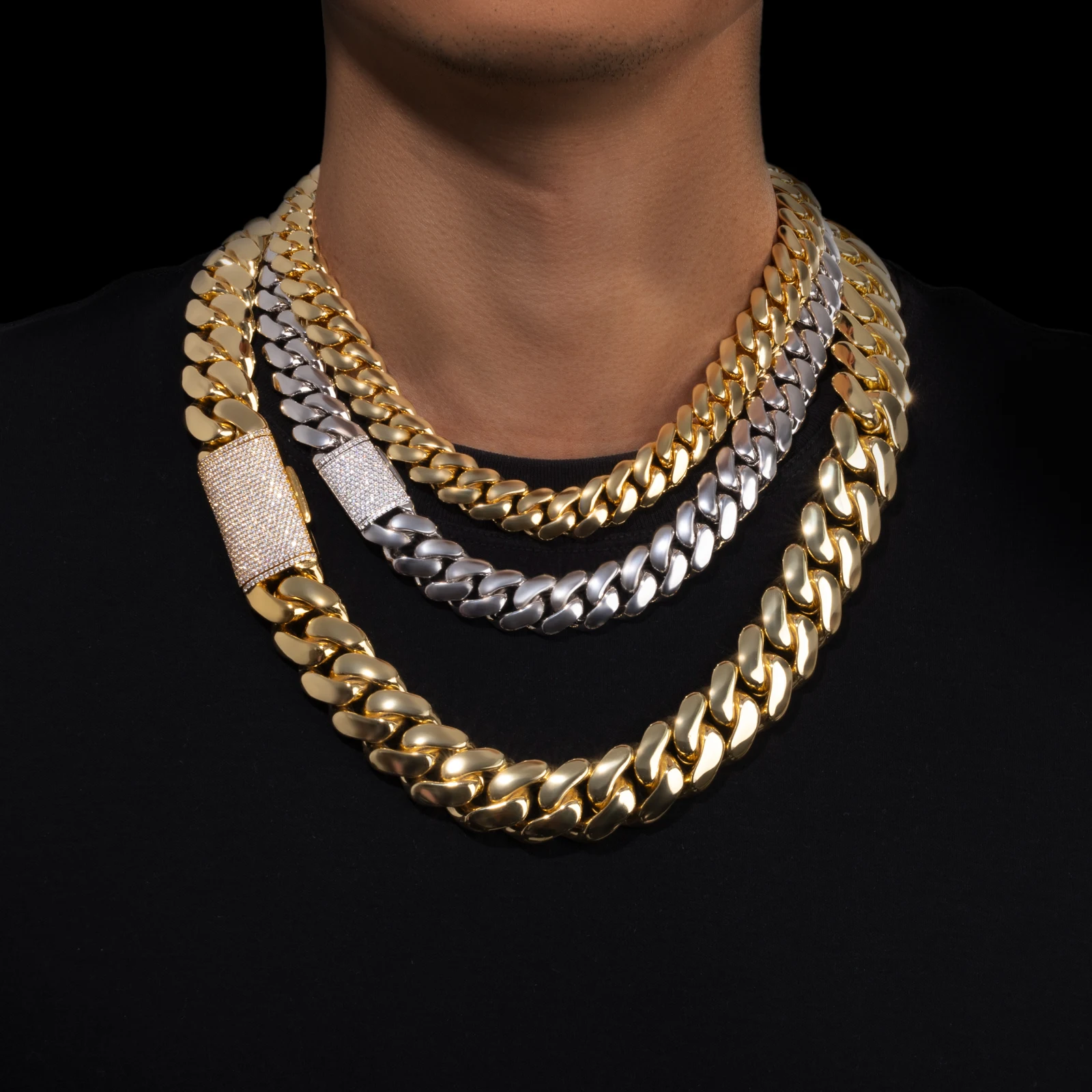 Luxury 10MM-22MM Mens Miami Cuban Link Bracelet Necklaces 14K 18K Real Gold Plated Custom Cuban Link Chain