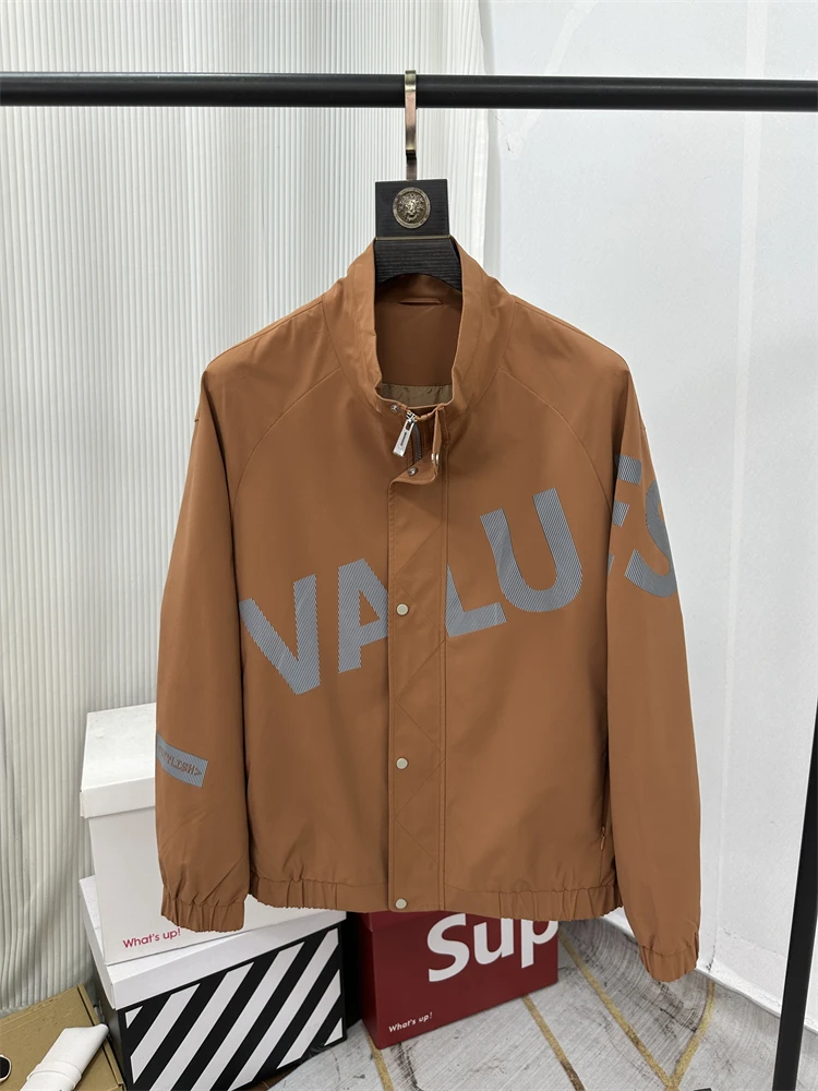 

Men's Casual Faion Print Jaet Spring New Sle Baseball Collar Zipper Closure Polyester Fiber Stand Fit Daily Wear