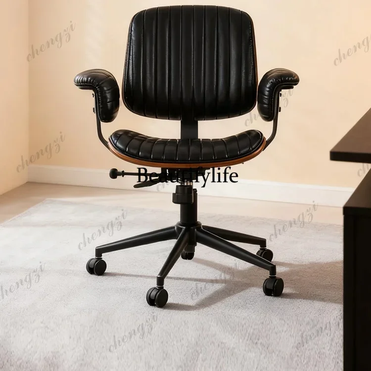 TTT Medieval leather computer chair small apartment bedroom meeting room high-end office chair leisure swivel chair
