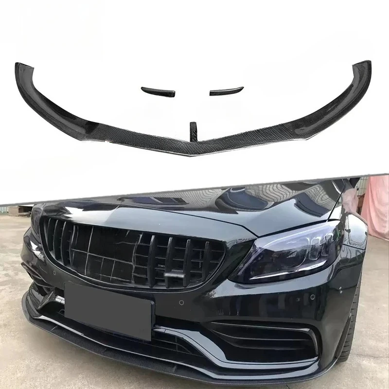 High Quality Carbon Fiber Front Bumper Lip Side Fin Spoiler Fits C Class W205 C205 C63 Sedan Coupe 2015-2021