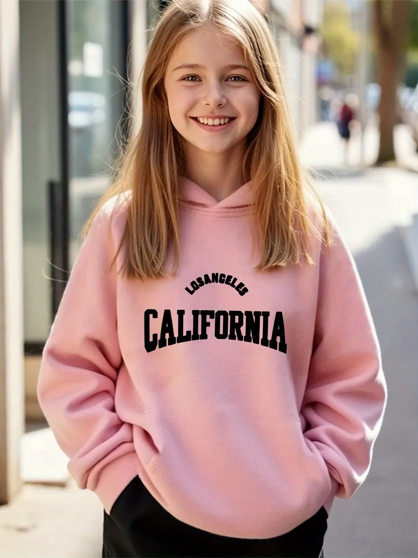 Kids Los Angeles California Letter Graphic Printed Hoodie Boys Girls Varsity Sweatshirt Loose Hooded Jumper Autumn Clothes