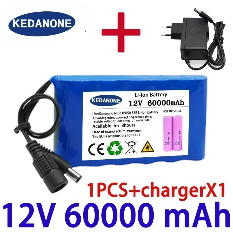 NEW Portable Super 12V 20000mah Battery Rechargeable Lithium Ion Battery Pack Capacity DC 12.6v 20Ah CCTV Cam Monitor + Charger