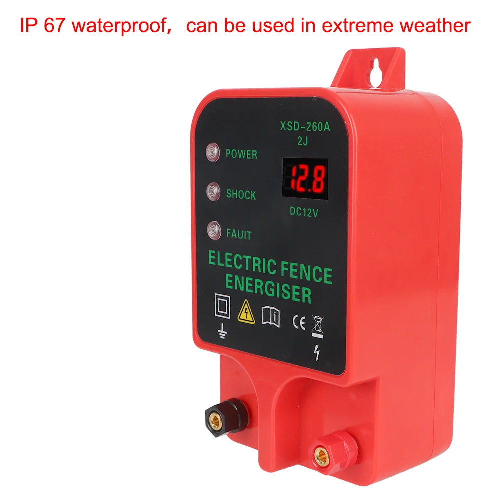 Voltage Display Electric Fence Energizer LCD 10KM Waterproof High-decibel Alarm Livestock High Voltage Pulse Controller