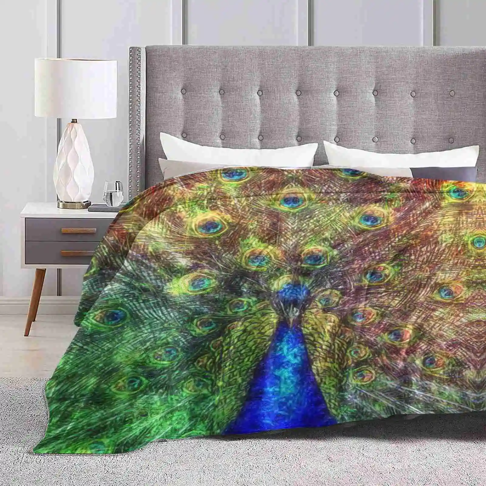 Peacock New Selling Custom Print Flannel Soft Blanket Peacock Bird Peacocks Birds Pretty Peacock Feather Bird Feather Large