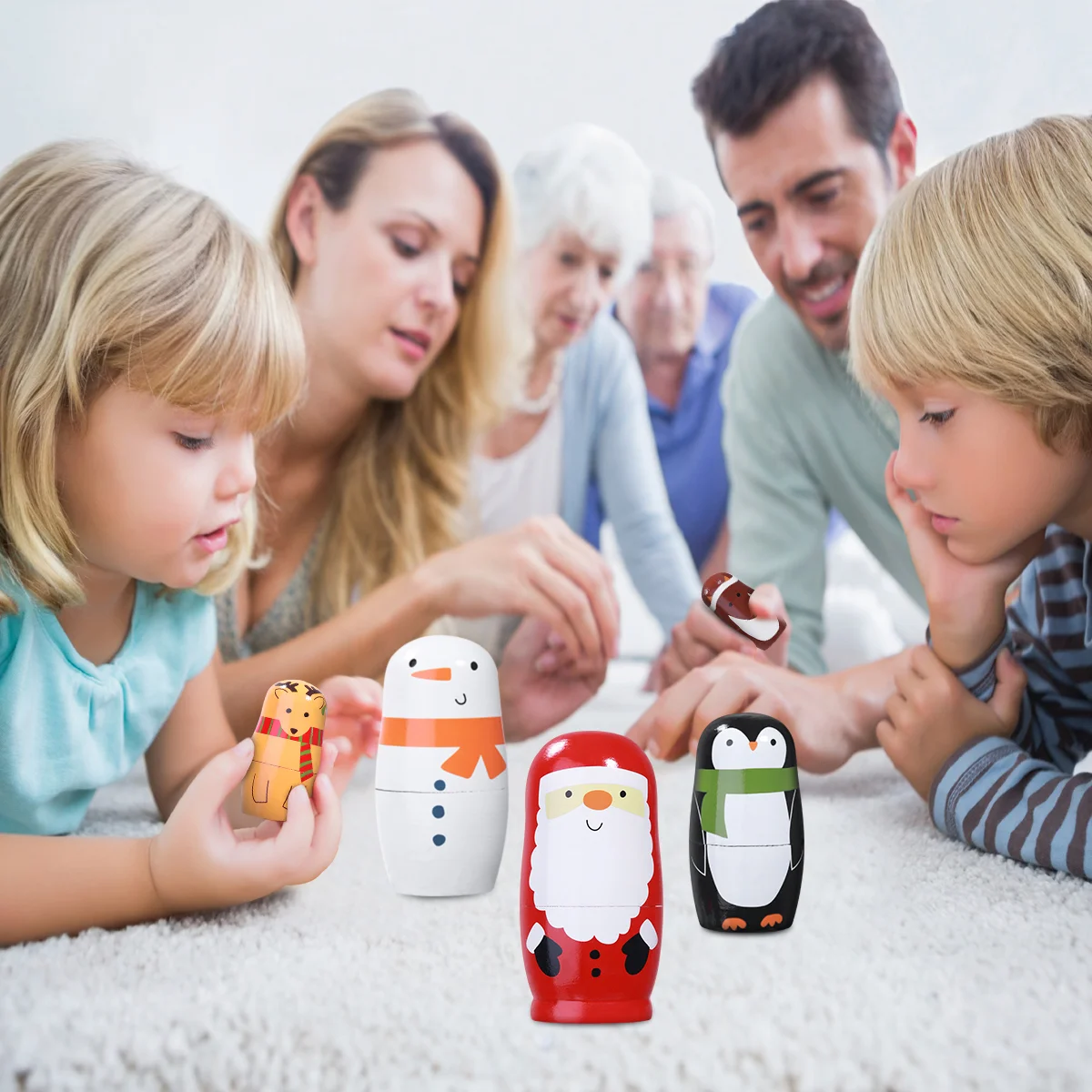 ROSENICE-muñecas de anidación rusa de Santa Claus para niños, juguetes de Matryoshka de madera hechos a mano, coloridos, 6 piezas