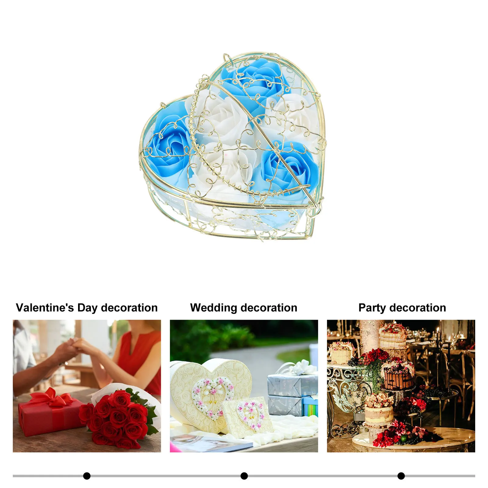 

2 set Soap Flower Gift Box Romantic Heart-Shaped Iron Basket Colorful Artificial Rose Floral Scented Creative Fake Flower For