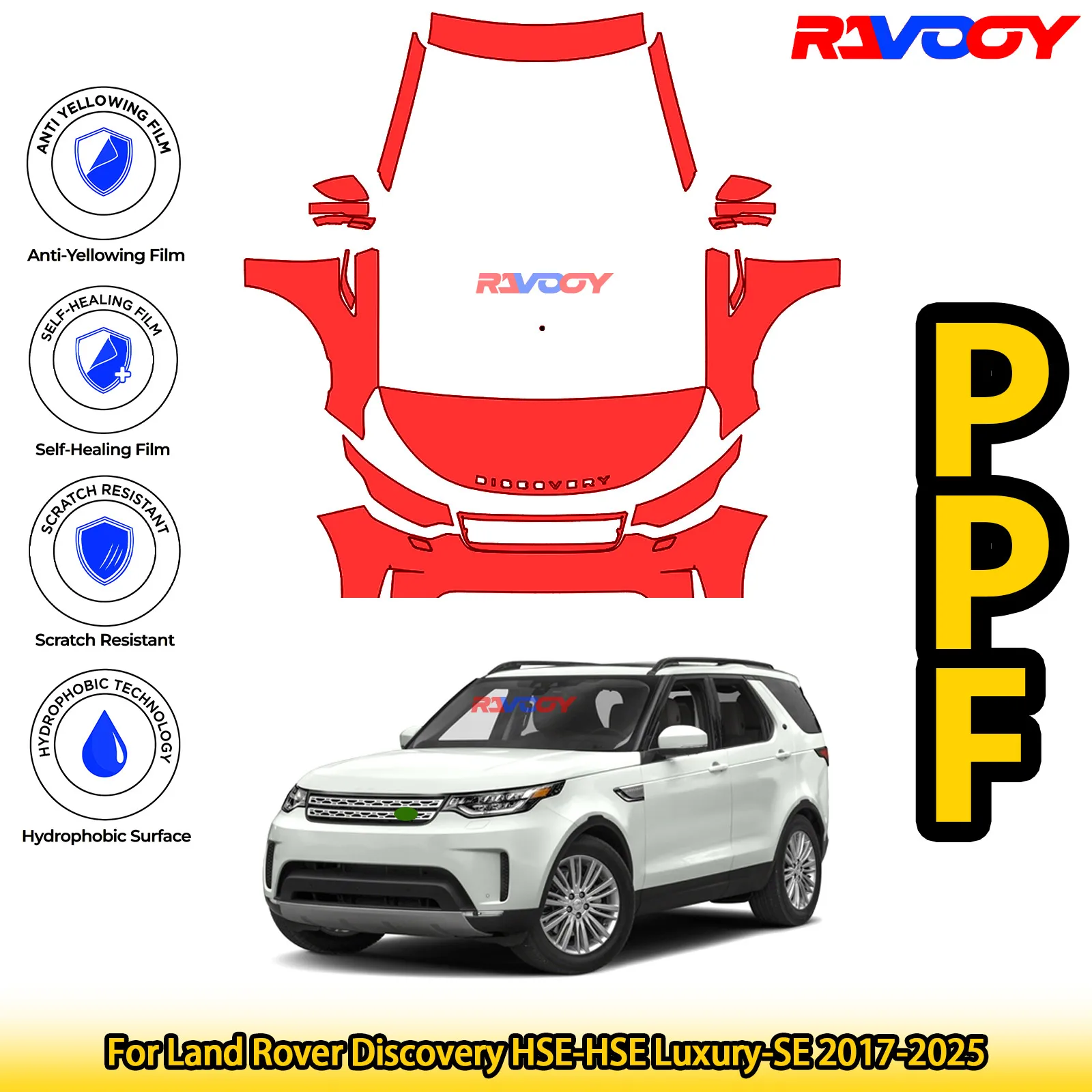 Pour Land Rover Discovery HSE-HSE Luxury-SE 2017-2026, kit de protection de peinture PPF avant pré-découpé noir brillant mat, film de protection de peinture 8,5 mil TPU