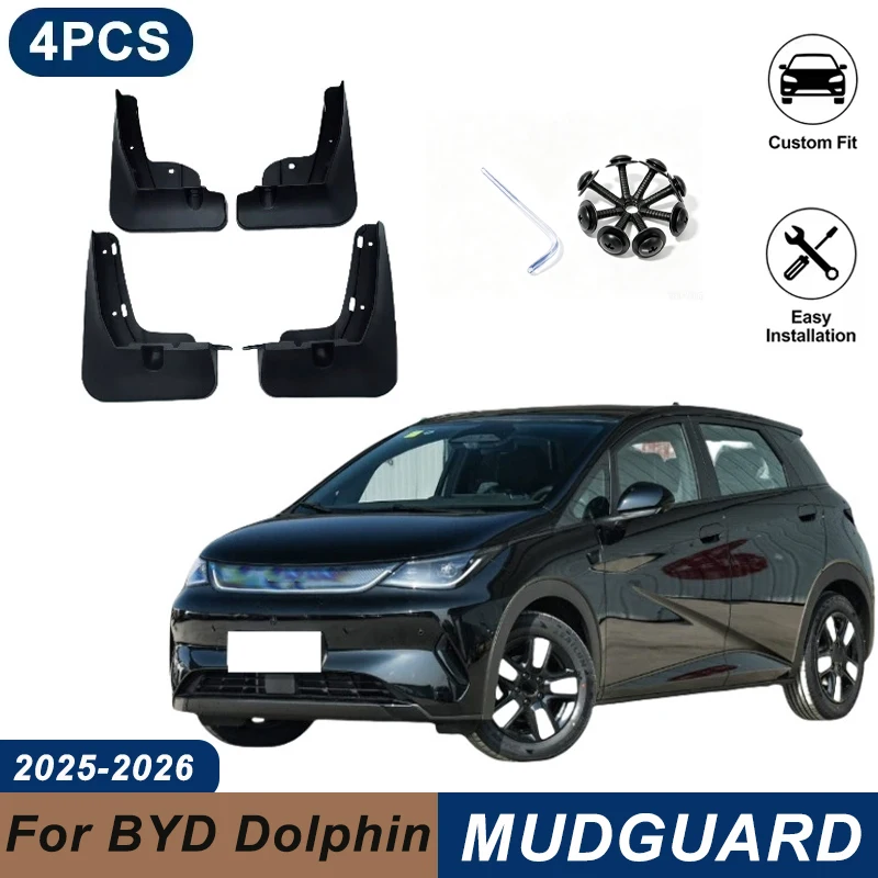 4PCS Car Mud Flaps For BYD Dolphin 2025-2026 Waterproof Anti-Splash Fender Mudguards Auto Exterior Accessories