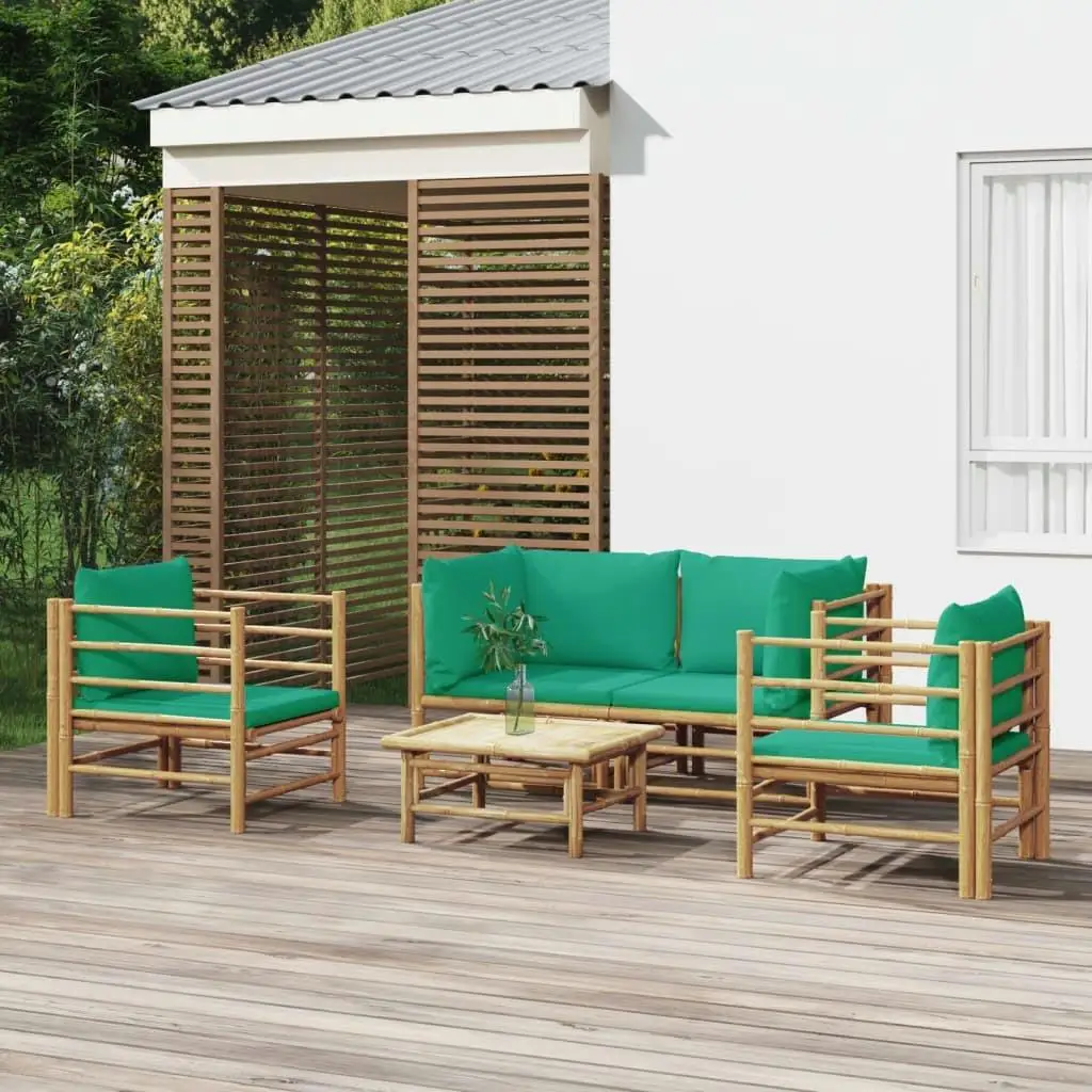 

Garden Lounge Set Natural Bamboo Green Cushions Polyester