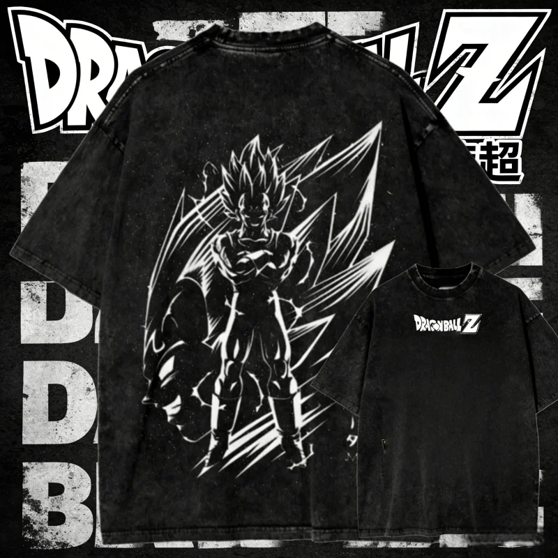 

Футболка унисекс из винтажного выстиранного хлопка с принтом силуэта Гоку Супер Сайян из Dragon Ball, летняя коллекция 2026, повседневная, для детей и мужчин, спортивная