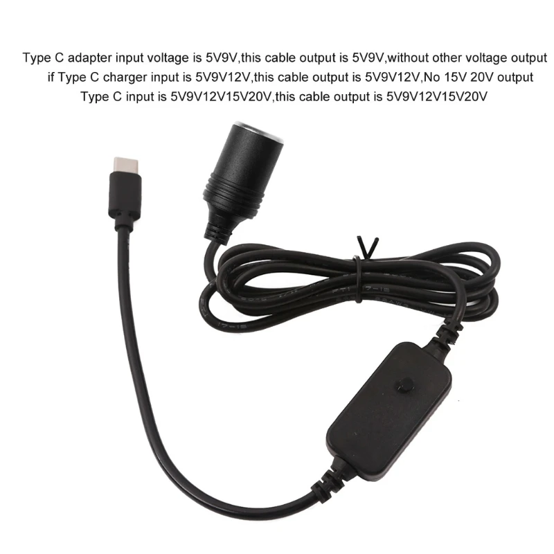 Universal Car Adapter ประเภท C 5V9V12V15V20V3A ถึงบุหรี่ไฟแช็กซ็อกเก็ตอะแดปเตอร์ชาร์จสายเชื่อมต่อ