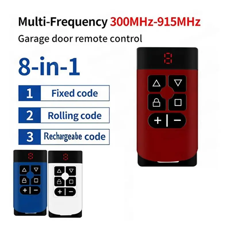 AA08-Clone Garage Remote 8 In 1 Multi Frequency 300-915Mhz 433Mhz 868MHZ 315 Gate Control Command Key Fob Transmitter Red