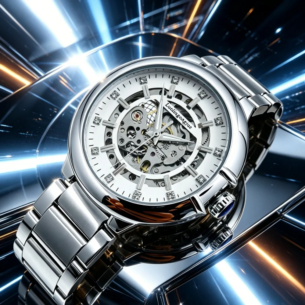

Light Luxury Diamond-Encrusted Hollow Mechanical Men's Watch, Fully Automatic Movement Waterproof Steel Band Watch, Business Casual Men's Watch, Hot-Selling Formal Mechanical Watch, Versatile Luminous Stainless Steel Men's Mechanical Watch for Gift-Giving