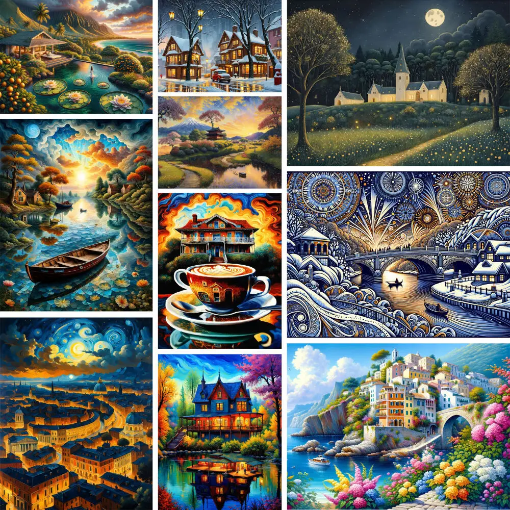 

Landscape Dream House Printed Cross-Stitch Embroidery Full Kit Handicraft Hobby Handmade Needlework Jewelry Wholesale Stamped