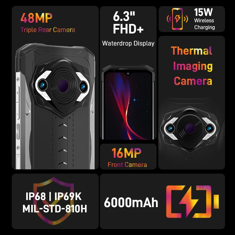 Oryginalna wytrzymała kamera termowizyjna do telefonu S98 Pro 8 GB + 256 GB 6000 mAh bateria Android 12 Helio G96