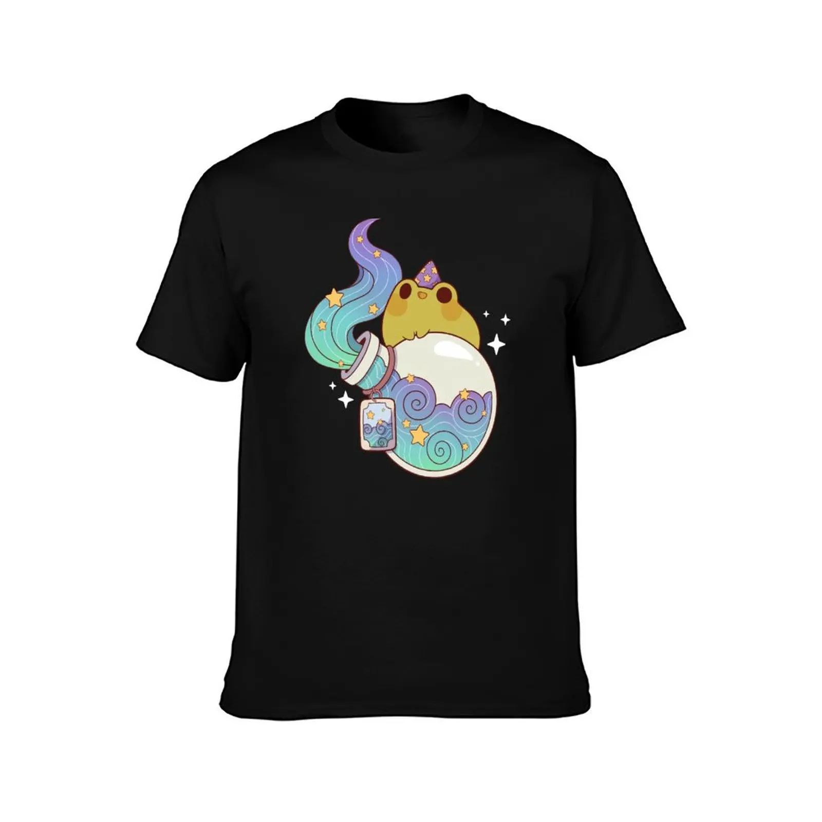 Dreamy water potion with wizard frog T-Shirt Casual Minimalist Short Sleeve Top T-Shirt