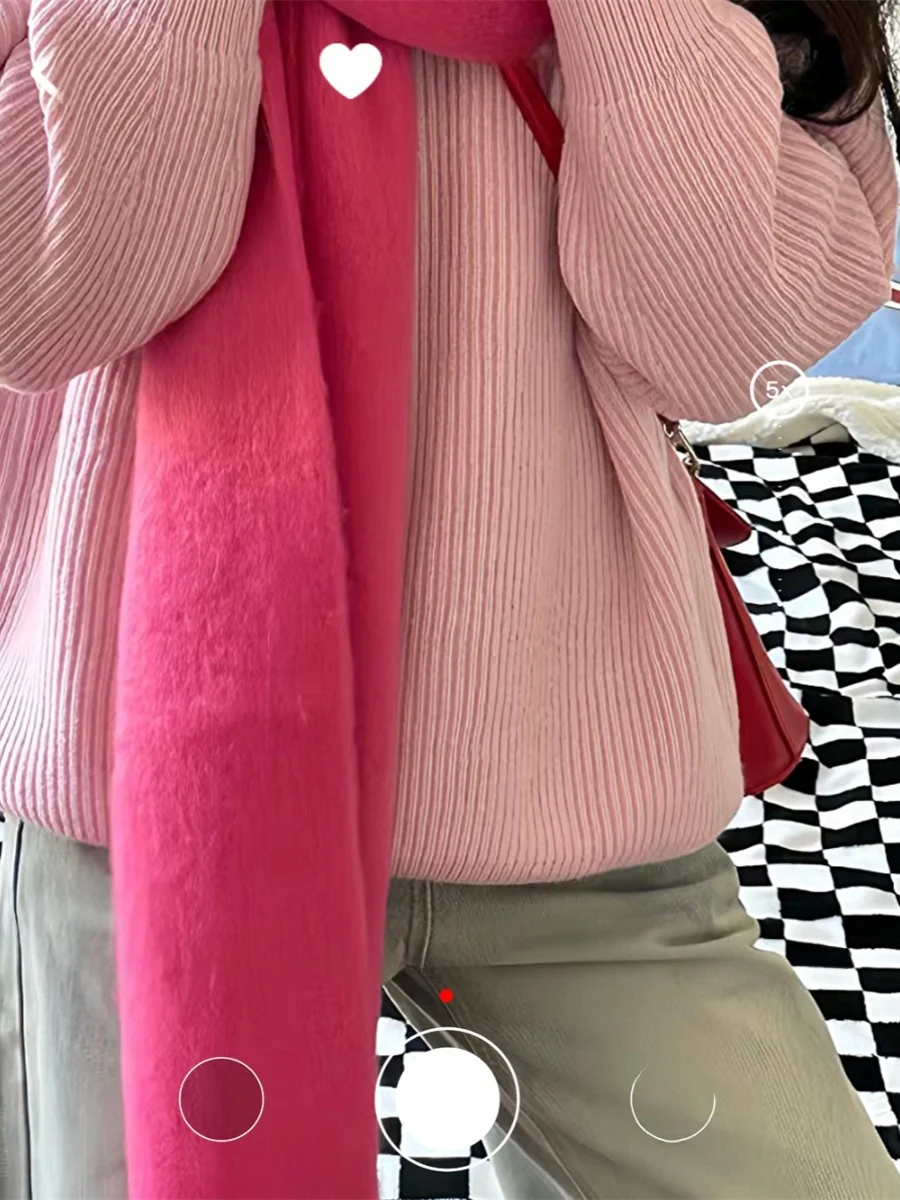 

Thiened Tee times Candy Colored Bear Fur Knitted Long round Ne Color Sweater Svel Commute Sle Regular Thi...