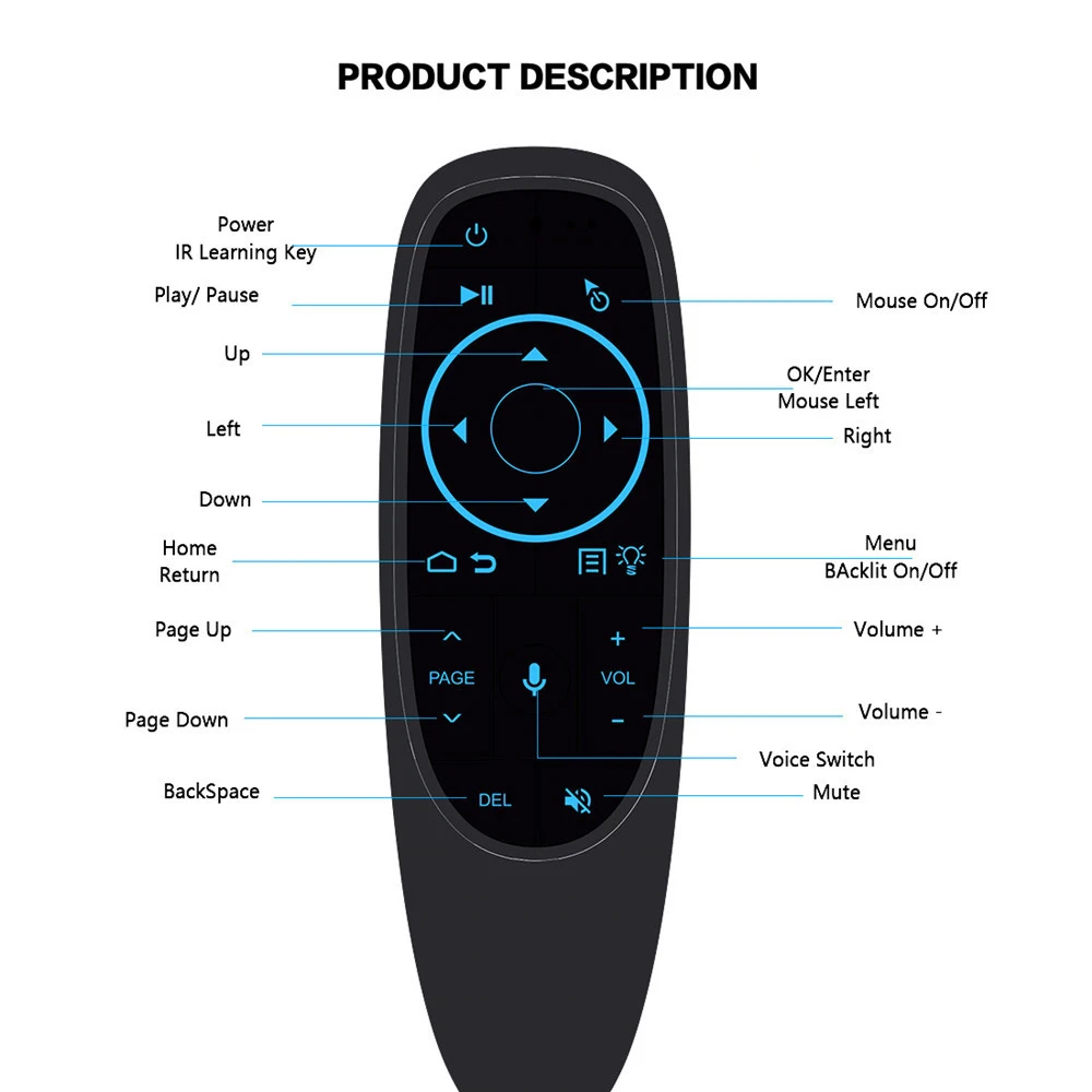 Black G10S/G10BTS 2.4G Wireless Air Mouse Voice Remote Control intelligence Motion Sensing Operation For TV Computer Projectors