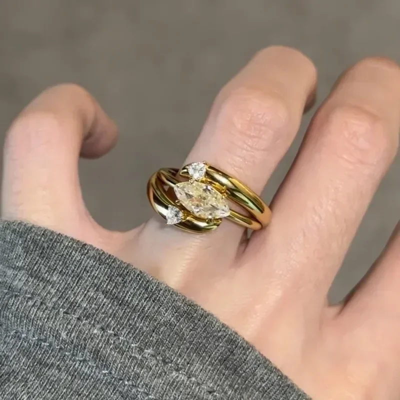 Unique Design Hip Hop Horse Eye Diamond rings for women Fashion New In High quality Two Wear Style Ring Party Fine Jewelry