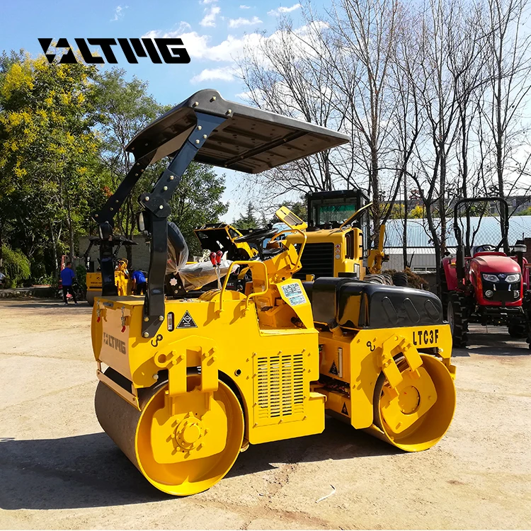 Mesin Penggilas Jalan 2000kg 3000kg 2ton 3ton Mekanis Artikulasi dengan Drum Ganda