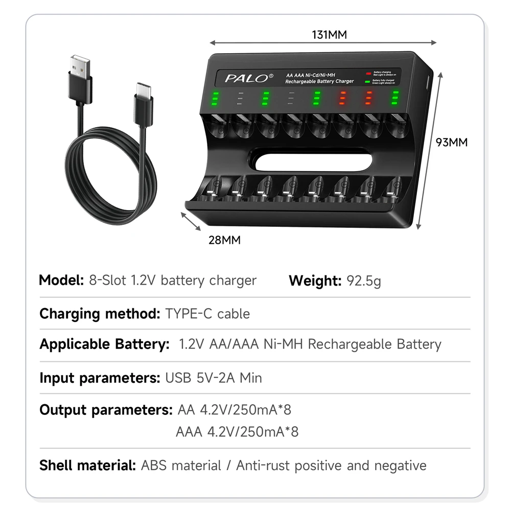 1.2V AA NI-MH Rechargeable Battery 3000mAh Low Self Discharge AA Batteries  for Camera toys flashlight Control + 8 Slots Charger