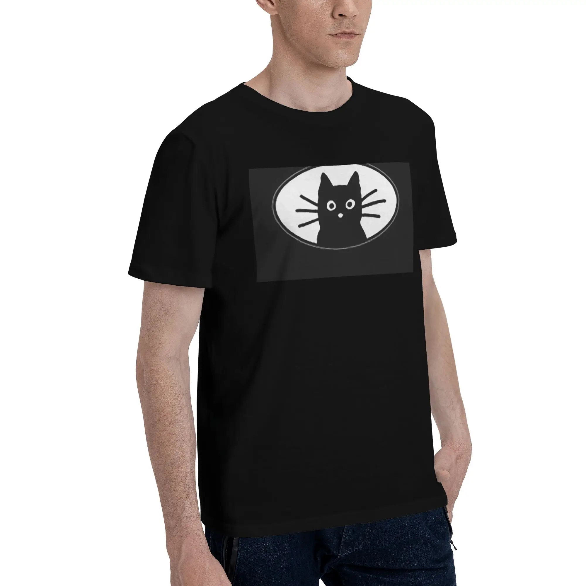 

Мужская футболка Black Cat Fac, большие футболки, мужские хлопковые футболки с круглым вырезом, короткие летние мужские футболки