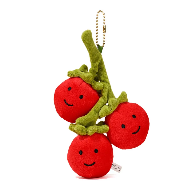 Llavero con colgante de muñeco de peluche de fruta de tomate pequeño japonés, llavero de regalo de cumpleaños de muñeco de tomate relleno de felpa suave de simulación