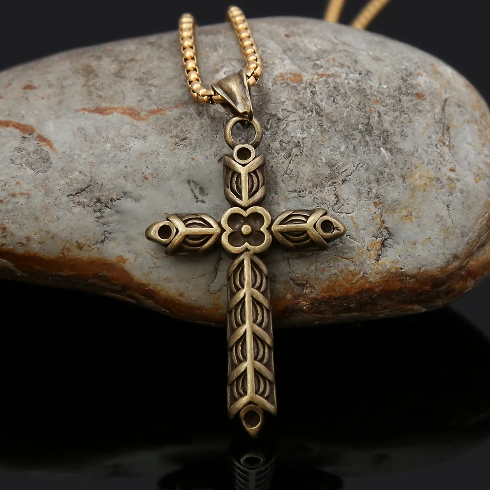 

Stainless Steel Vintage Viking Style Cross Necklace for Women Fashion Punk Cross Necklace Male Jewelry Accessories Wholesale