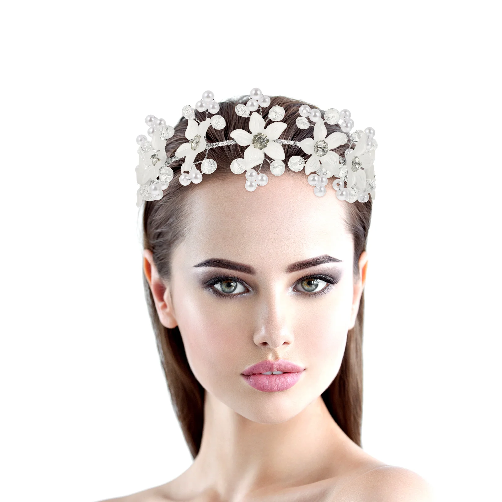 

Pearl Rhinestone Acrylic Flower Headband Elegant Lightweight Bridal Jewelry Wedding Party Hair Accessories Headpiece Decoration