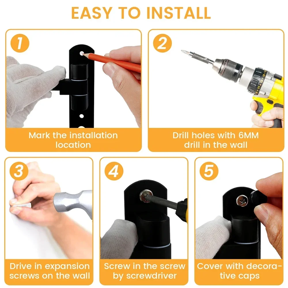 180 °   حامل خوذة دوار مثبت على الحائط - ألومنيوم وستانلس ستيل، رف متعدد الأغراض للخوذات والملابس