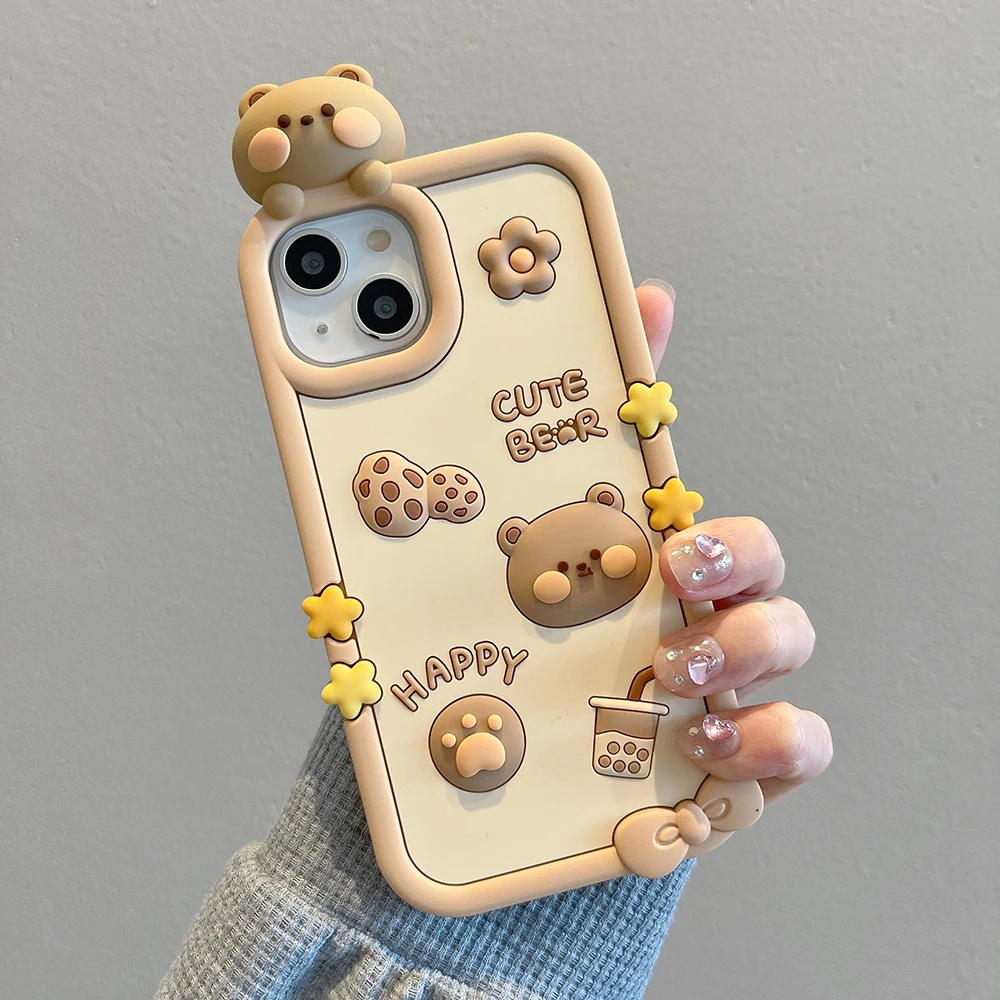 3D Cute Bear Cartoon Rabbit Animals Silicone Phone Case For iPhone 14 13 12 11 Pro Max 14 Plus Shockproof Soft Back Cover Case