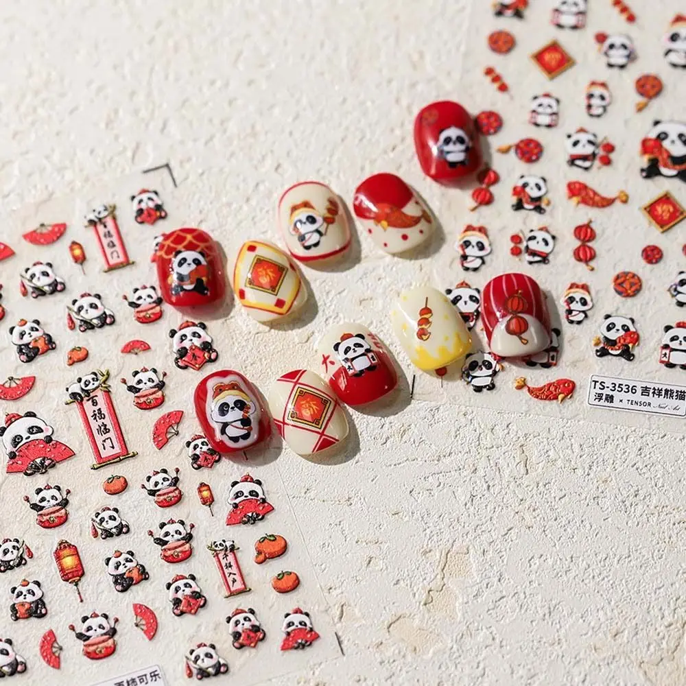 Chinese New Year Panda Panda Nail Stickers Persimmon Manicure Ornaments Panda Nail Decals Red Color Nail Accessories